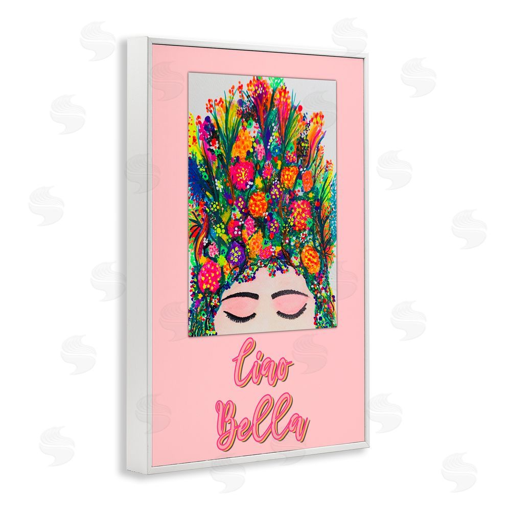 Pooja Dave Ciao Bella Floral Woman White Framed Giclee Wall Art Print