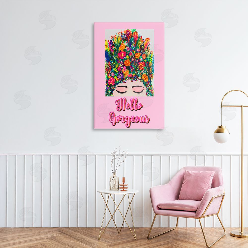 Pooja Dave Hello Gorgeous Floral Woman Stretched Canvas Wall Art in Room