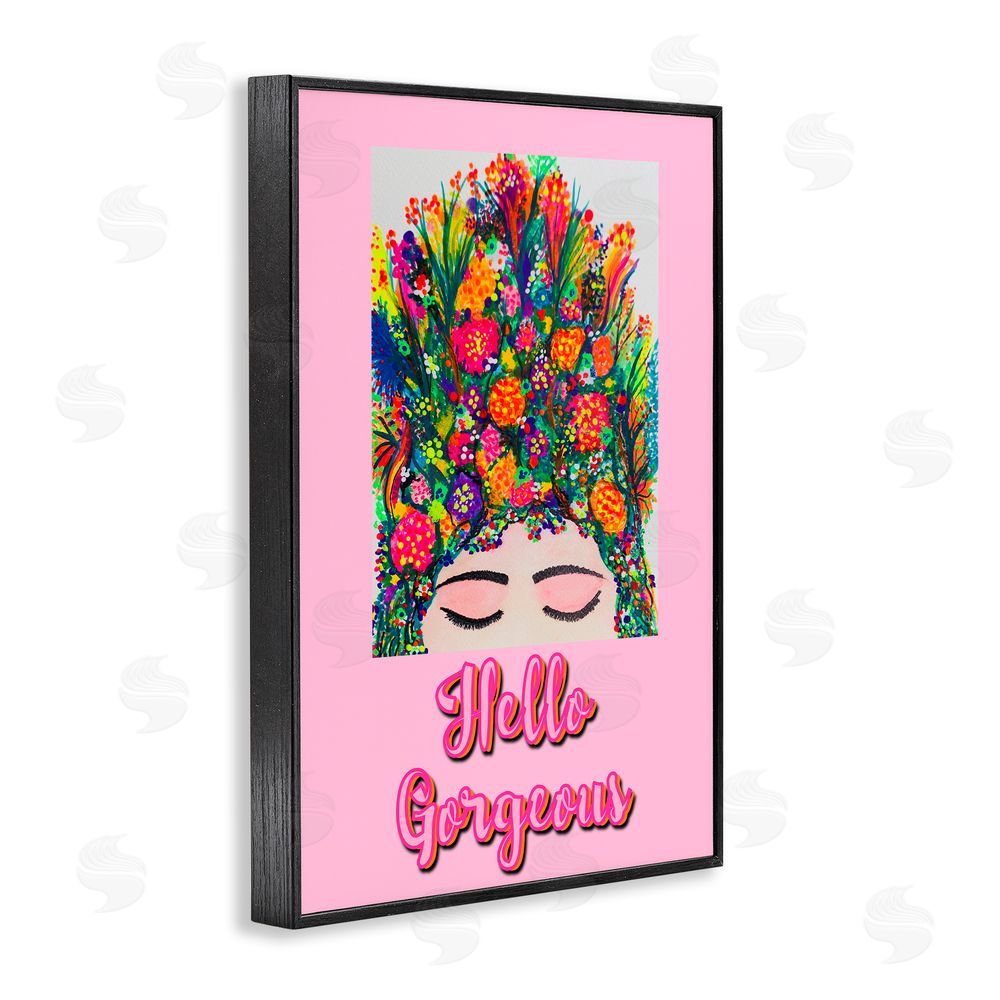 Pooja Dave Hello Gorgeous Floral Woman Blacked Framed Giclee Wall Art Print