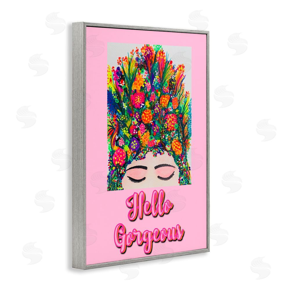 Pooja Dave Hello Gorgeous Floral Woman Gray Framed Giclee Wall Art Print