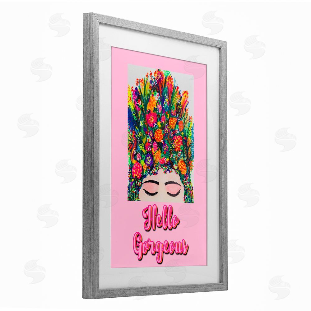 Pooja Dave Hello Gorgeous Floral Woman Gray Framed Print Under Glass with Mat Wall Art