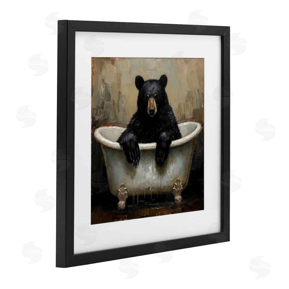 Tina LeCour Black Bear Bath Time Black Framed Print Under Glass Wall Art