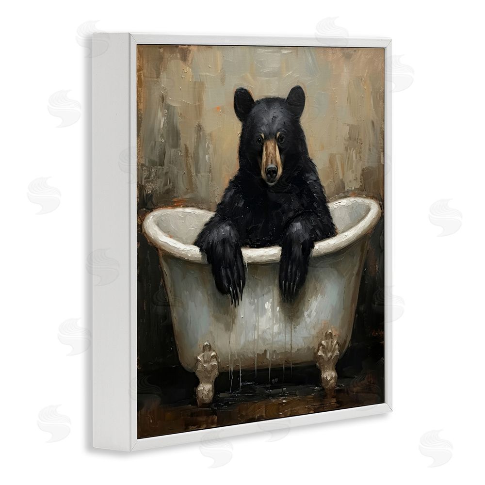 Tina LeCour Black Bear Bath Time White Framed Giclee Wall Art Print
