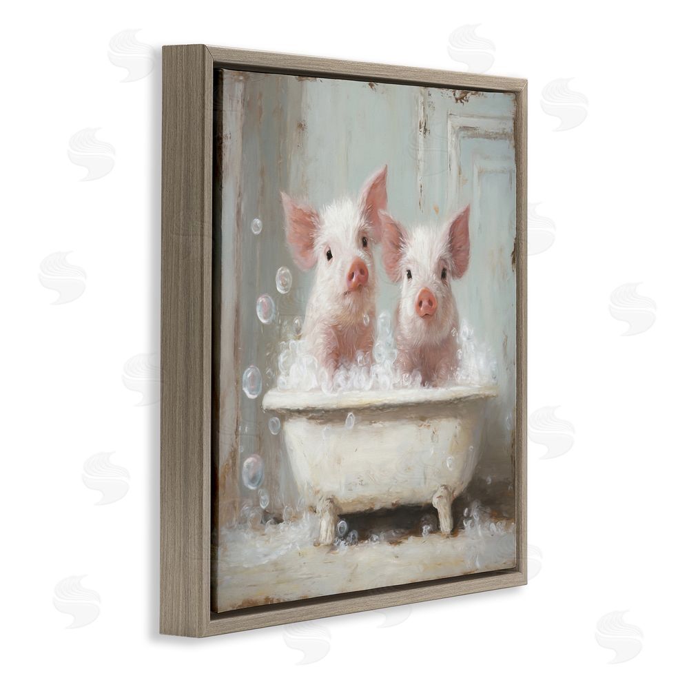 Tina LeCour Piglet Bubble Bath Brown Floating Frame Canvas Wall Art Print