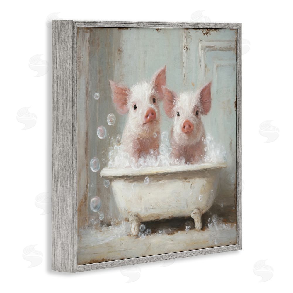 Tina LeCour Piglet Bubble Bath Gray Framed Giclee Wall Art Print
