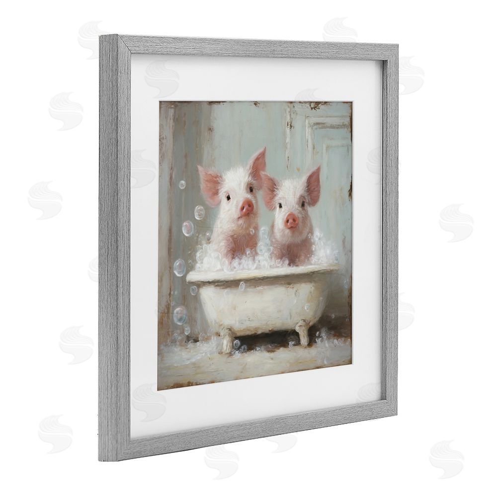 Tina LeCour Piglet Bubble Bath Gray Framed Print Under Glass Wall Art