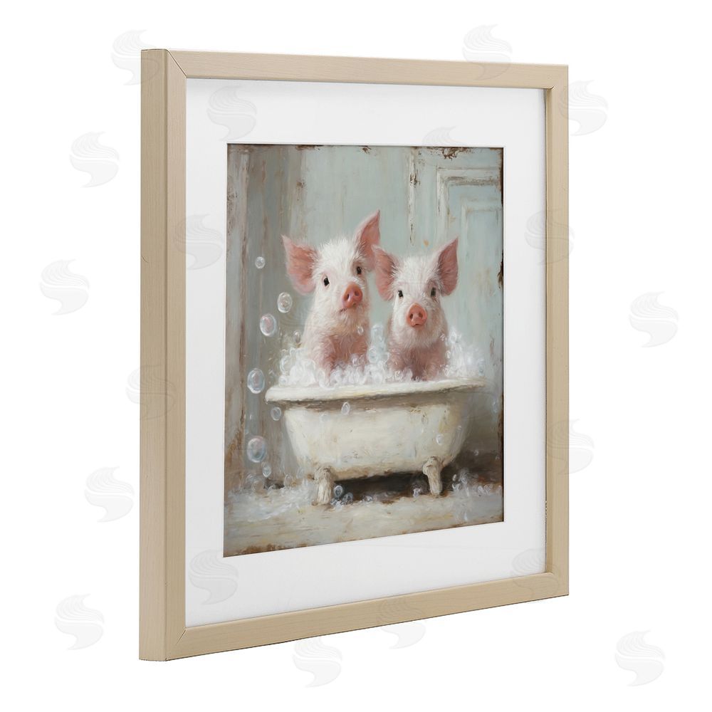 Tina LeCour Piglet Bubble Bath Brown Framed Print Under Glass Wall Art