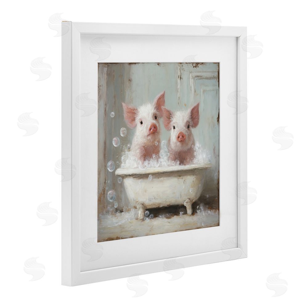 Tina LeCour Piglet Bubble Bath White Framed Print Under Glass Wall Art