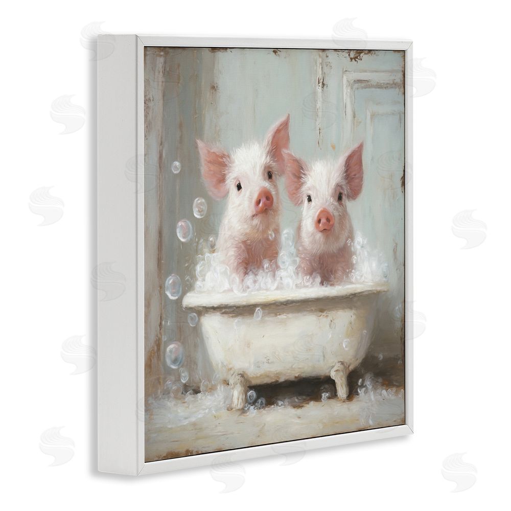 Tina LeCour Piglet Bubble Bath White Framed Giclee Wall Art Print