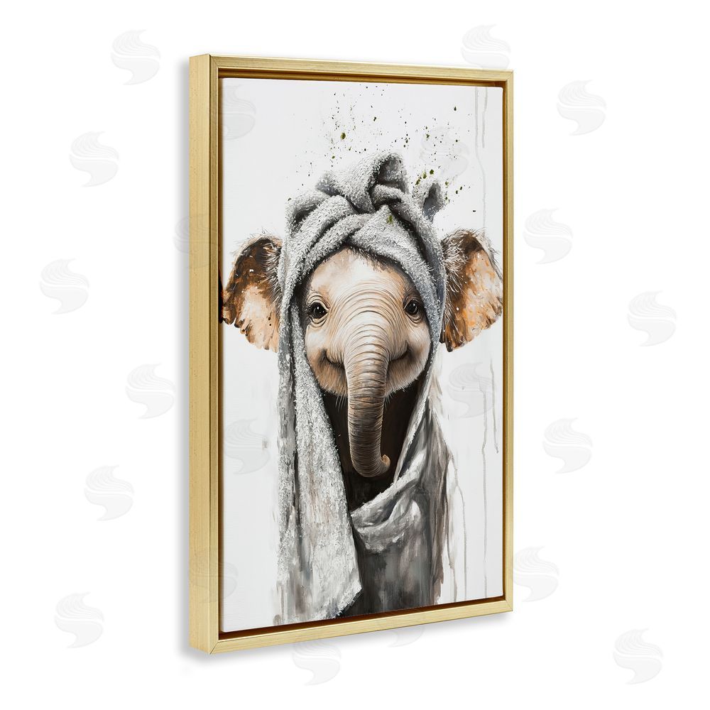 Tina LeCour Squeaky Clean Elephant Gold Floating Frame Canvas Wall Art Print