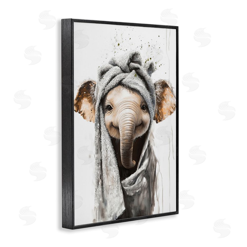 Tina LeCour Squeaky Clean Elephant Black Framed Giclee Wall Art Print