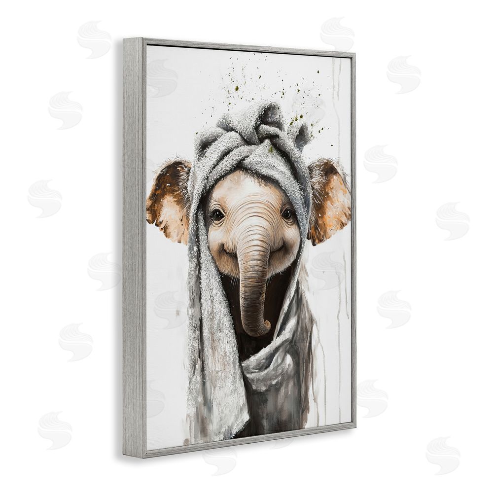 Tina LeCour Squeaky Clean Elephant Gray Framed Giclee Wall Art Print