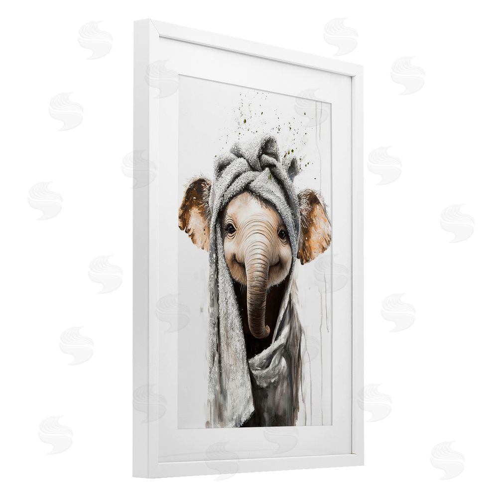 Tina LeCour Squeaky Clean Elephant White Framed Print Under Glass Wall Art