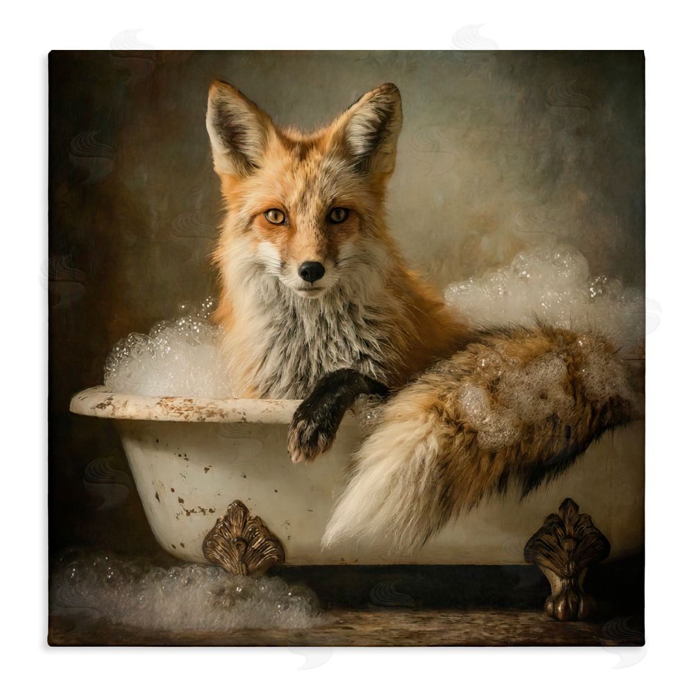 Tina LeCour Red Fox Bubble Bath Stretched Canvas Wall Art Print