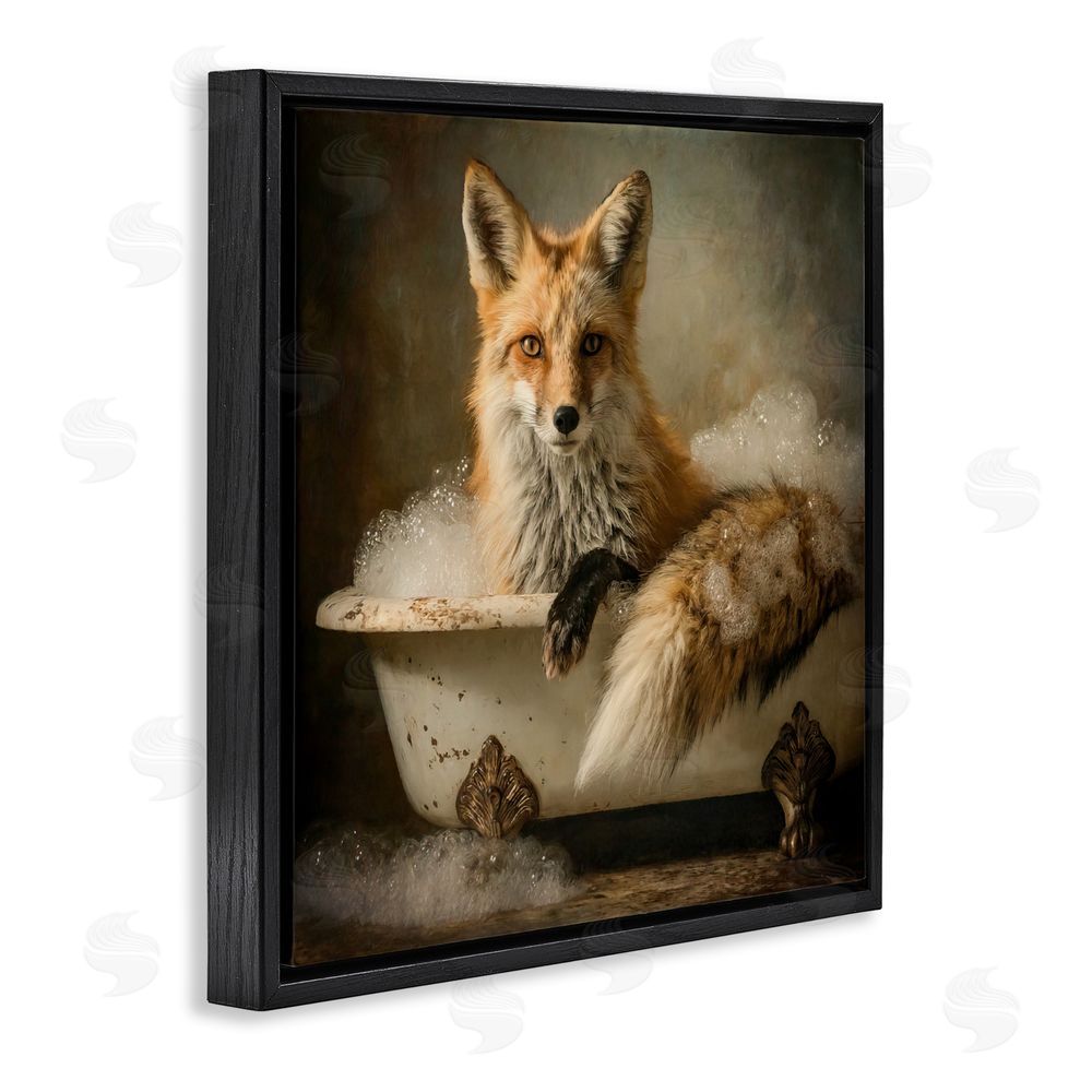 Tina LeCour Red Fox Bubble Bath Black Floating Frame Canvas Wall Art Print