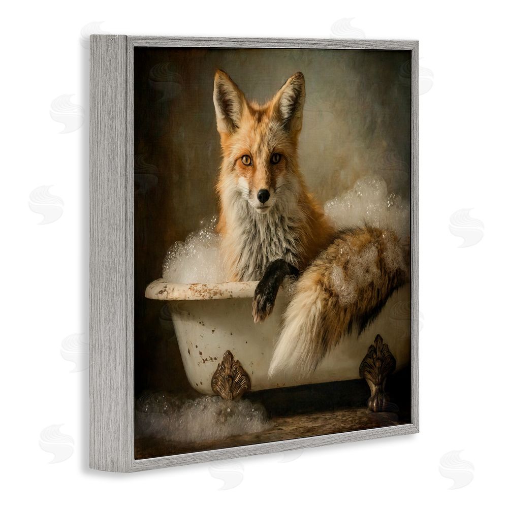 Tina LeCour Red Fox Bubble Bath Gray Framed Giclee Wall Art Print