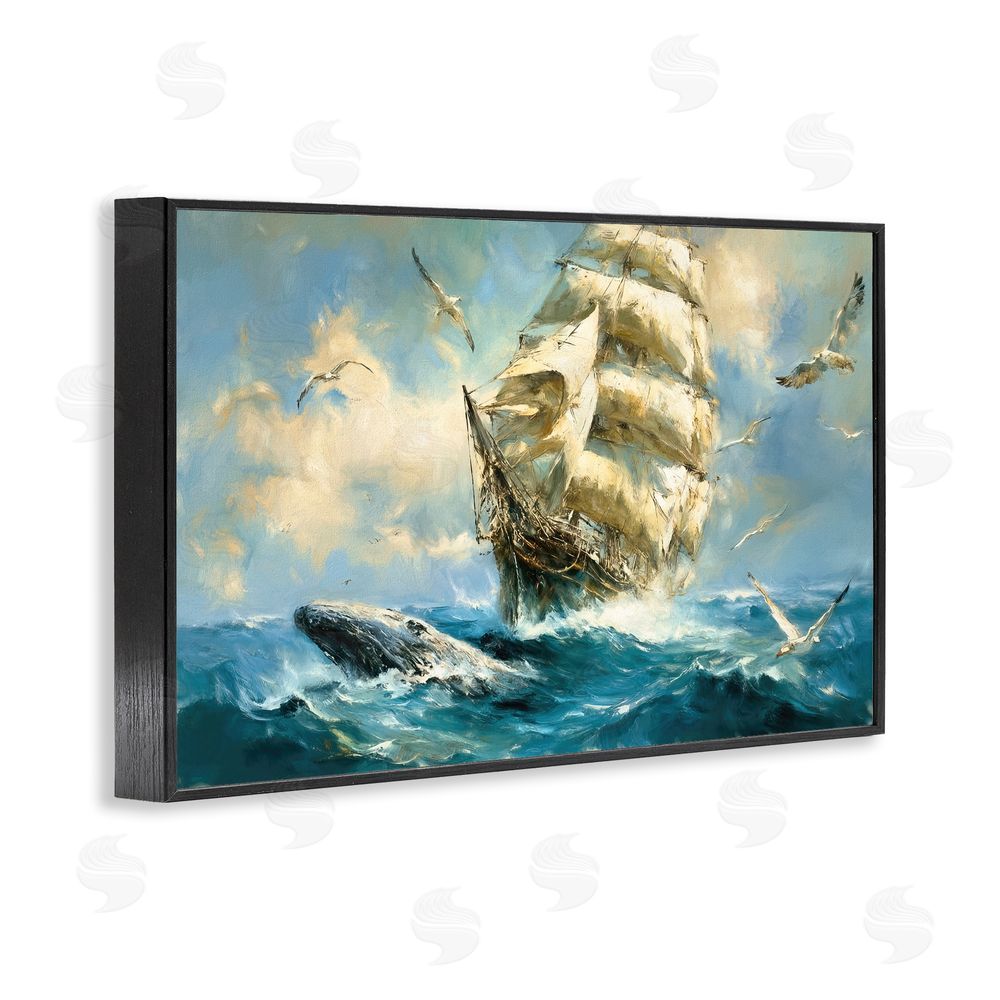 Tina LeCour Clipper Ship & The Whale Black Framed Giclee Wall Art Print