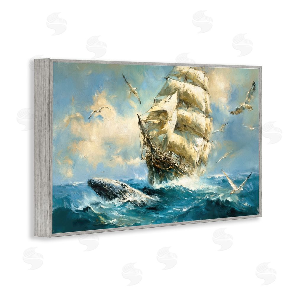 Tina LeCour Clipper Ship & The Whale Gray Framed Giclee Wall Art Print
