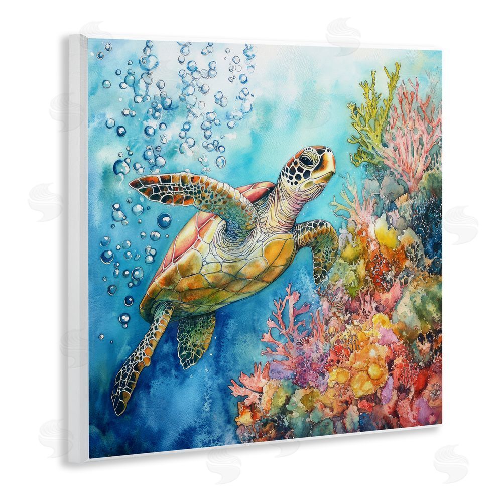 Tina LeCour Underwater Sea Turtle Bubbles Wall Plaque Art Print
