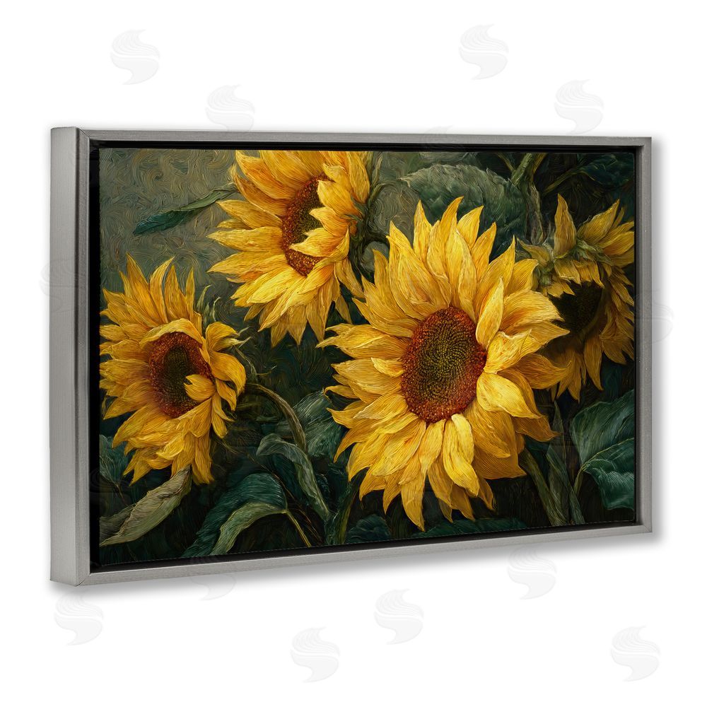 Tina LeCour Sunflowers For The Soul Gray Floating Frame Canvas Wall Art Print