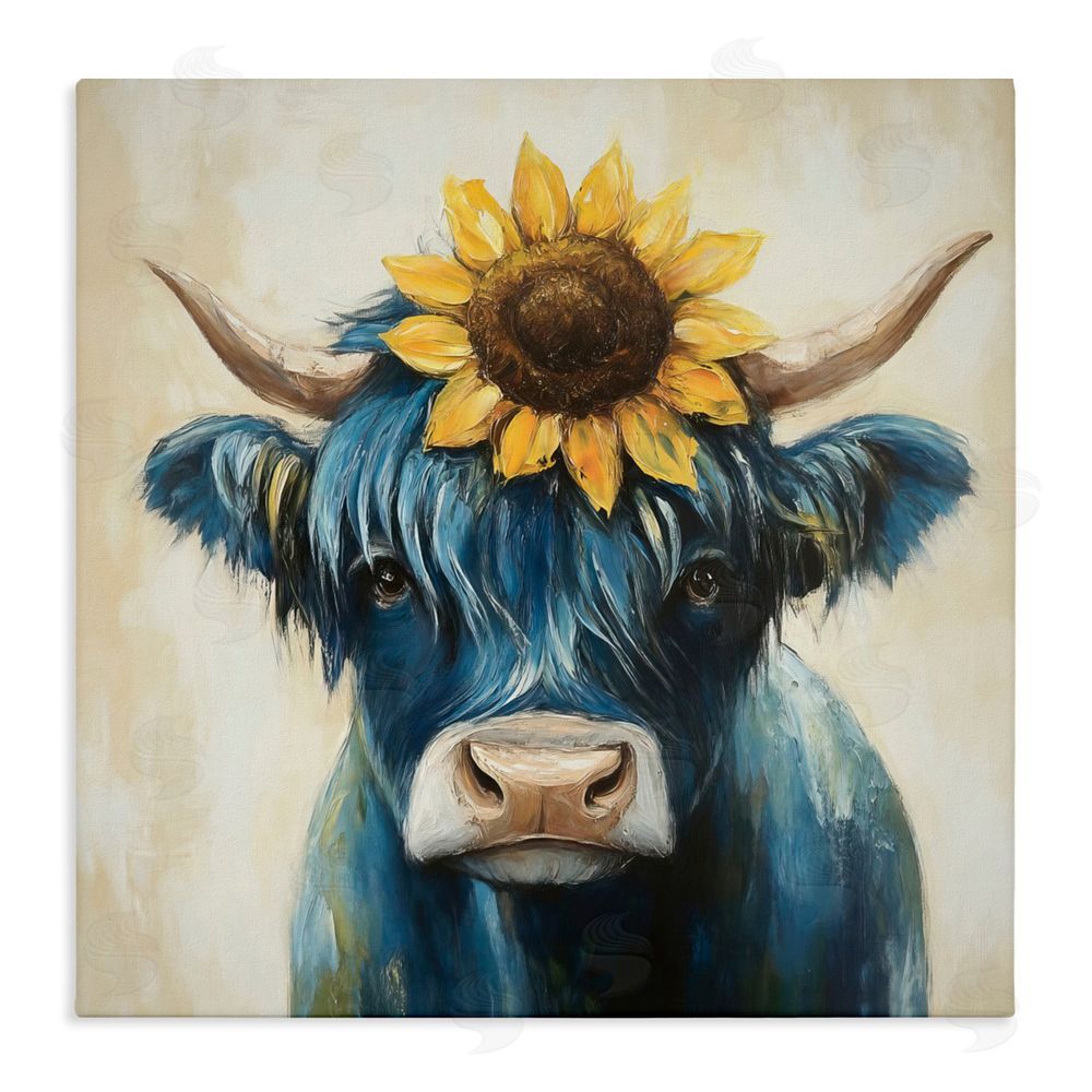 Tina LeCour Pastoral Sunflower Highland Stretched Canvas Wall Art Print