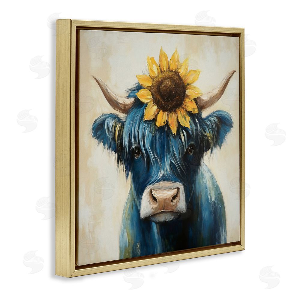 Tina LeCour Pastoral Sunflower Highland Gold Floating Frame Canvas Wall Art Print