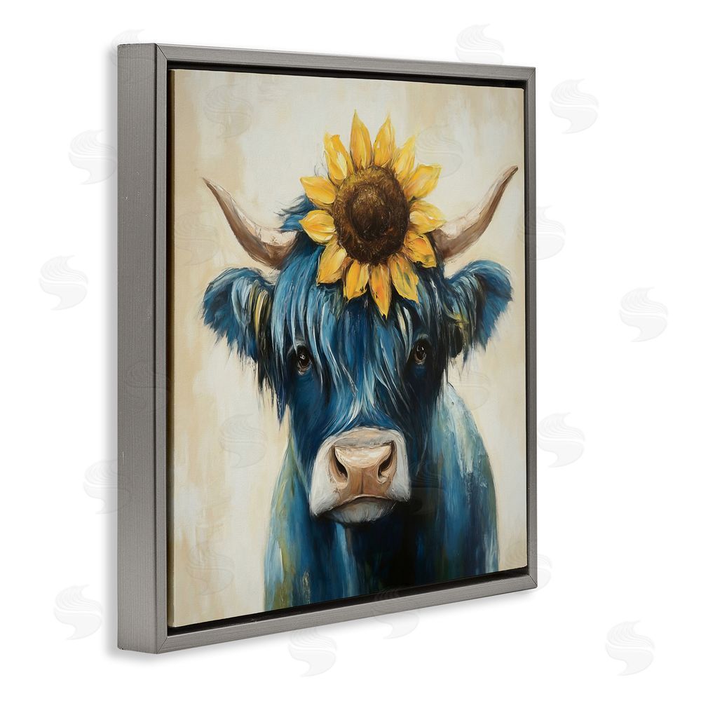 Tina LeCour Pastoral Sunflower Highland Gray Floating Frame Canvas Wall Art Print