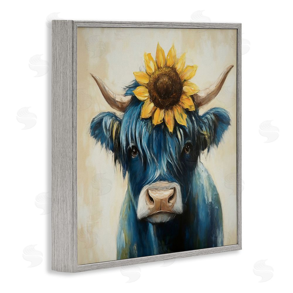 Tina LeCour Pastoral Sunflower Highland Gray Framed Giclee Wall Art Print