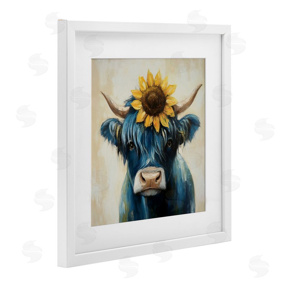 Tina LeCour Pastoral Sunflower Highland White Framed Print Under Glass Wall Art
