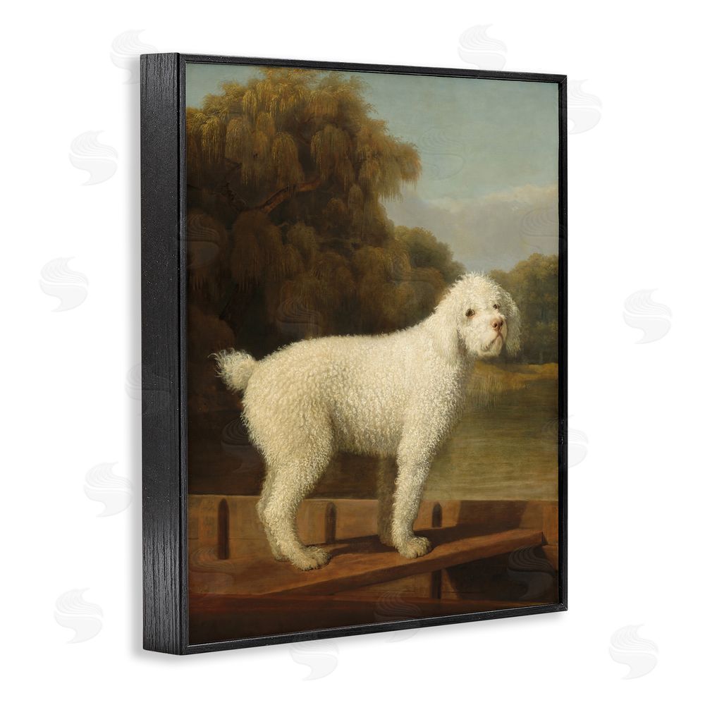 Tina LeCour White Poodle in a Punt Black Framed Giclee Wall Art Print
