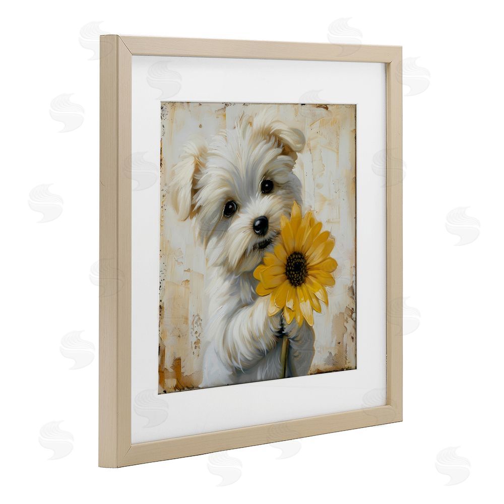 Tina LeCour Little Lucky Puppy Brown Framed Print Under Glass with Mat Wall Art