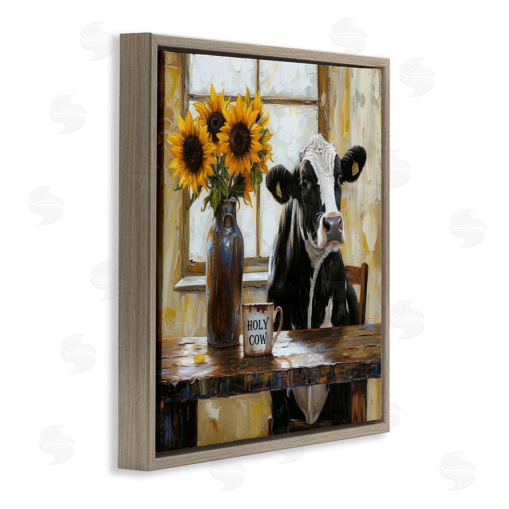 Tina LeCour Holy Cow Rustic Farm Table Brown Floating Frame Canvas Wall Art