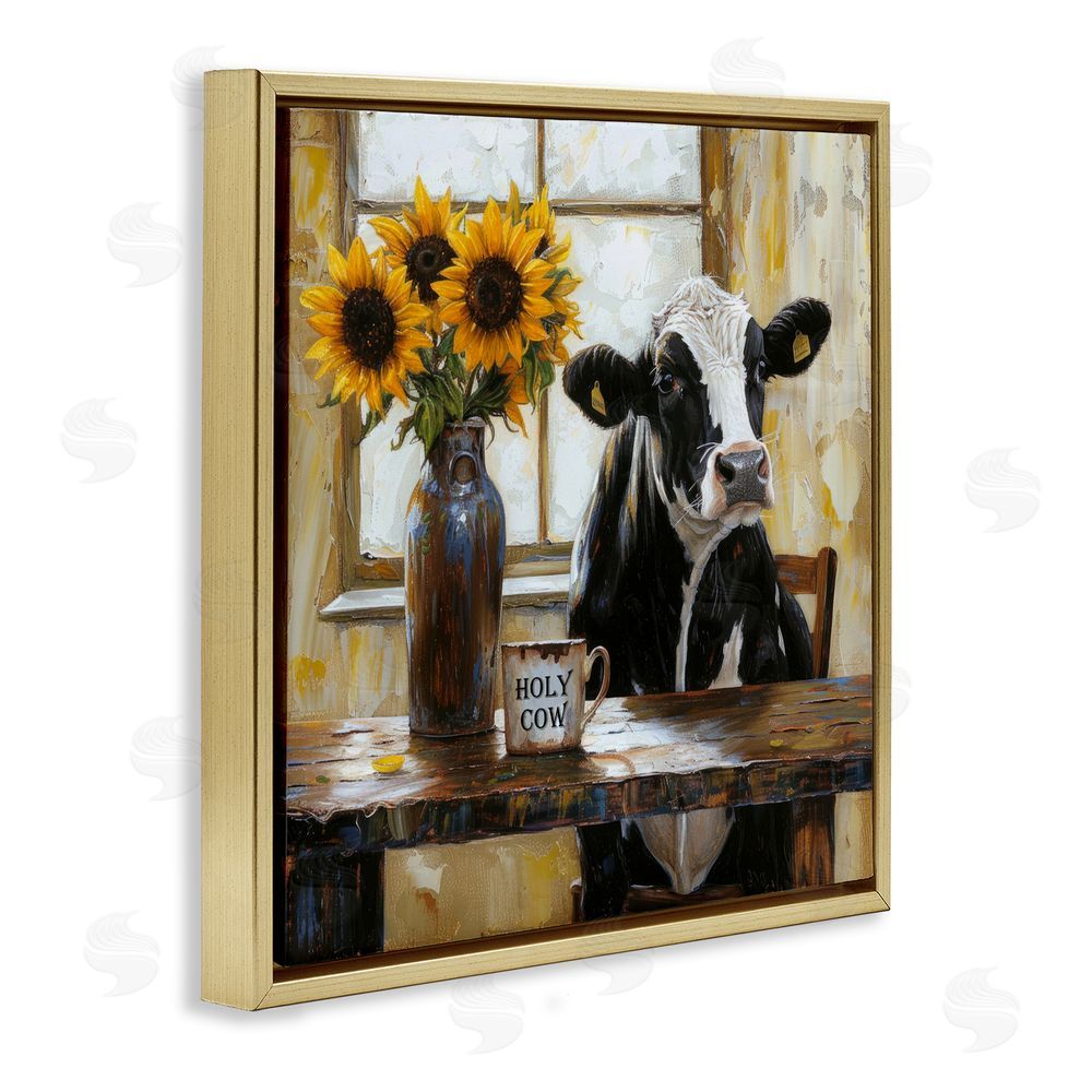 Tina LeCour Holy Cow Rustic Farm Table Gold Floating Frame Canvas Wall Art