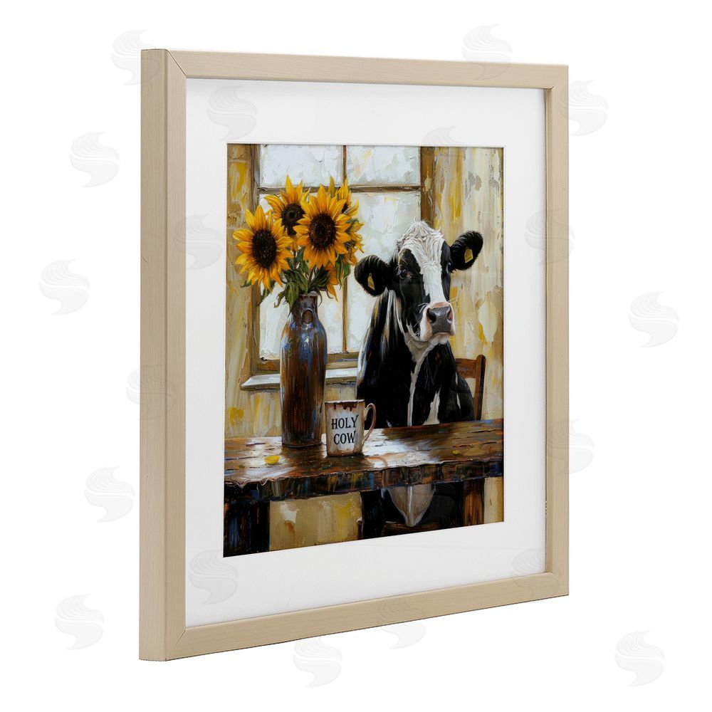 Tina LeCour Holy Cow Rustic Farm Table Brown Framed Print Under Glass with Mat Wall Art