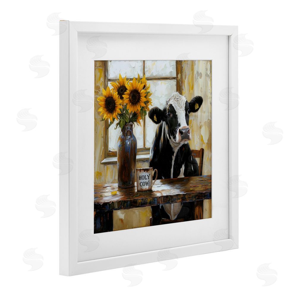 Tina LeCour Holy Cow Rustic Farm Table White Framed Print Under Glass with Mat Wall Art
