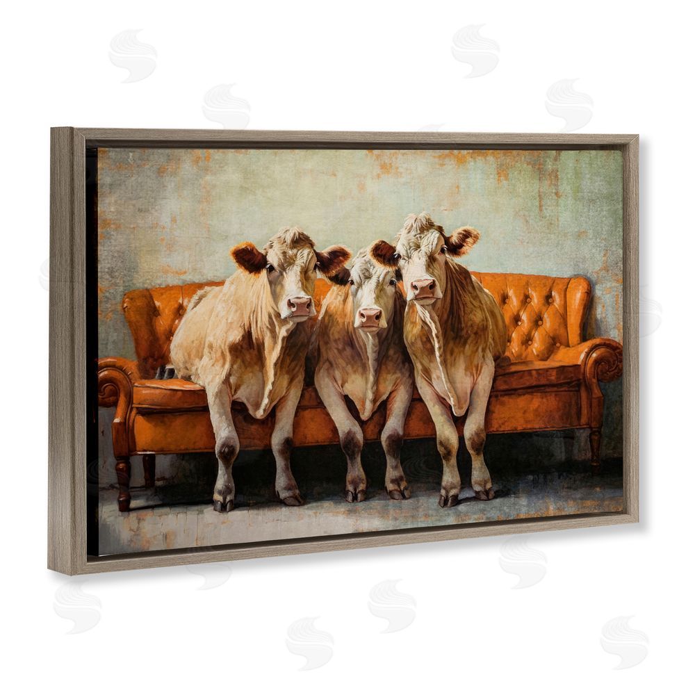 Tina LeCour Cows Just Chillin' Brown Floating Frame Wall Art Print
