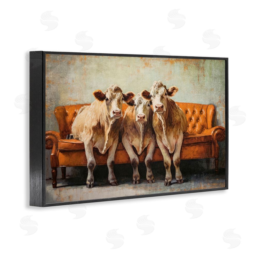Tina LeCour Cows Just Chillin' Black Framed Giclee Wall Art Print
