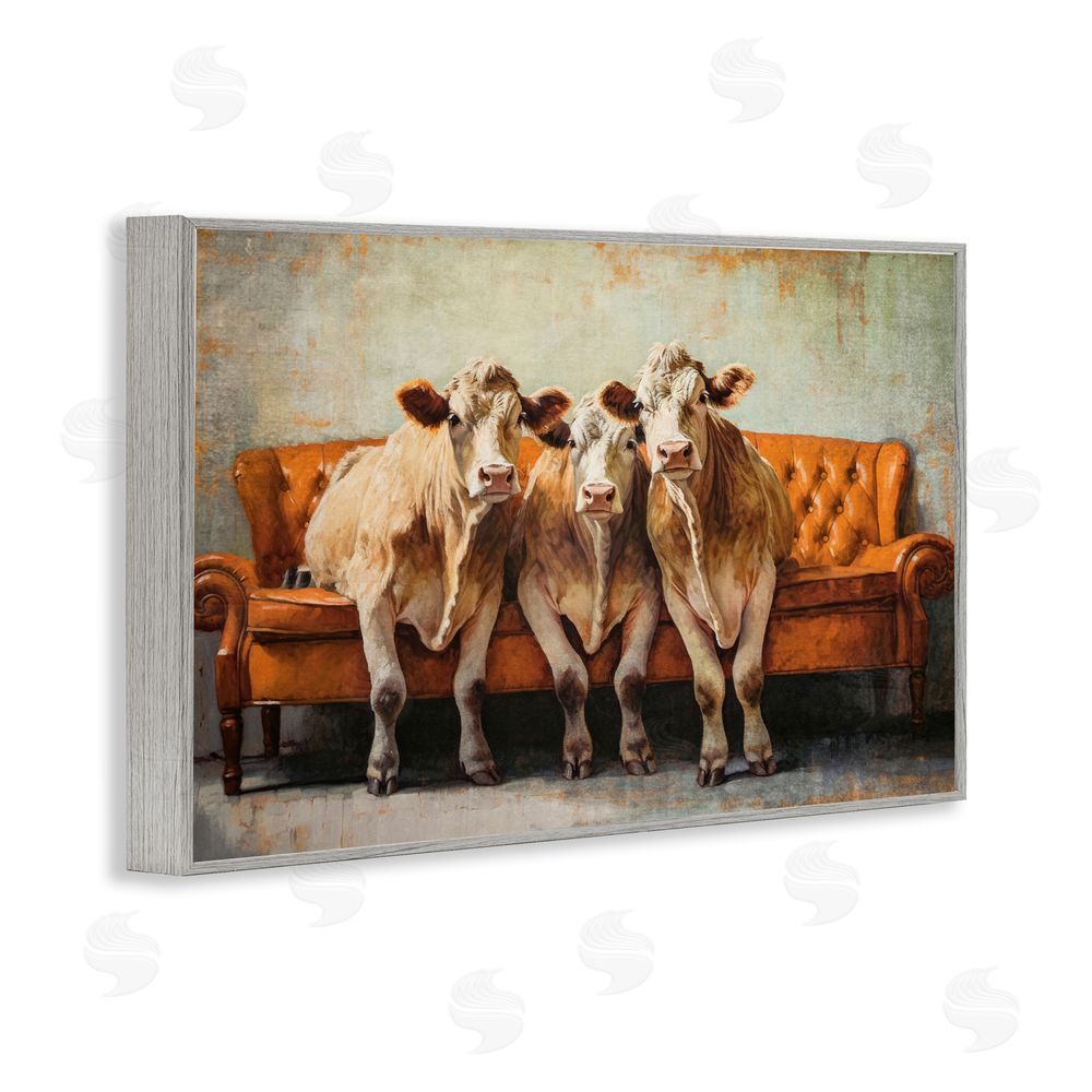 Tina LeCour Cows Just Chillin' Gray Framed Giclee Wall Art Print