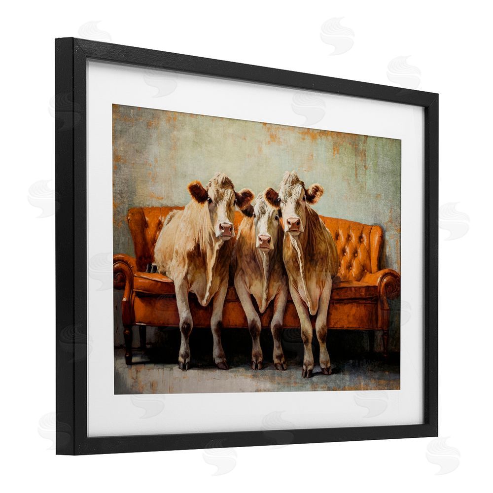 Tina LeCour Cows Just Chillin' Black Framed Print Under Glass Wall Art