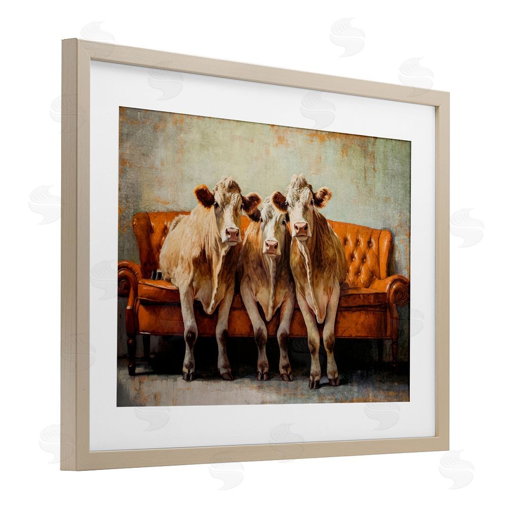 Tina LeCour Cows Just Chillin' Birch Framed Print Under Glass Wall Art