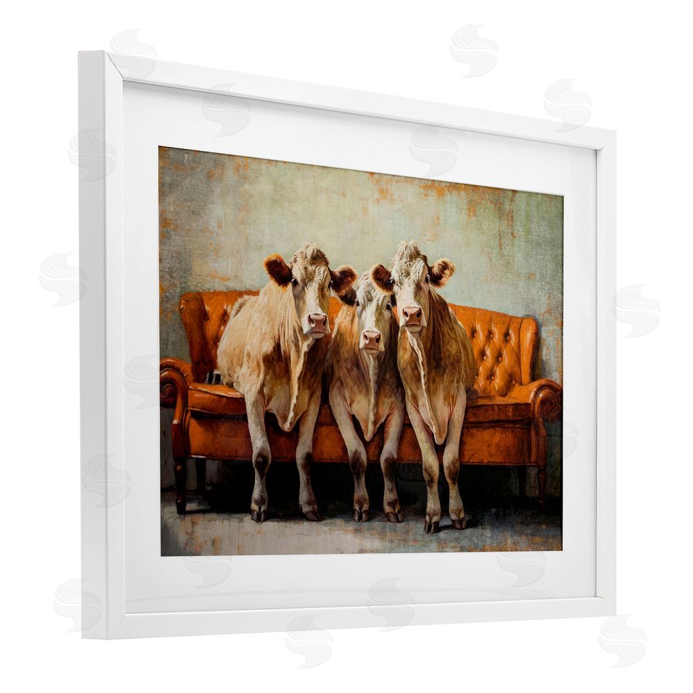 Tina LeCour Cows Just Chillin' White Framed Print Under Glass Wall Art