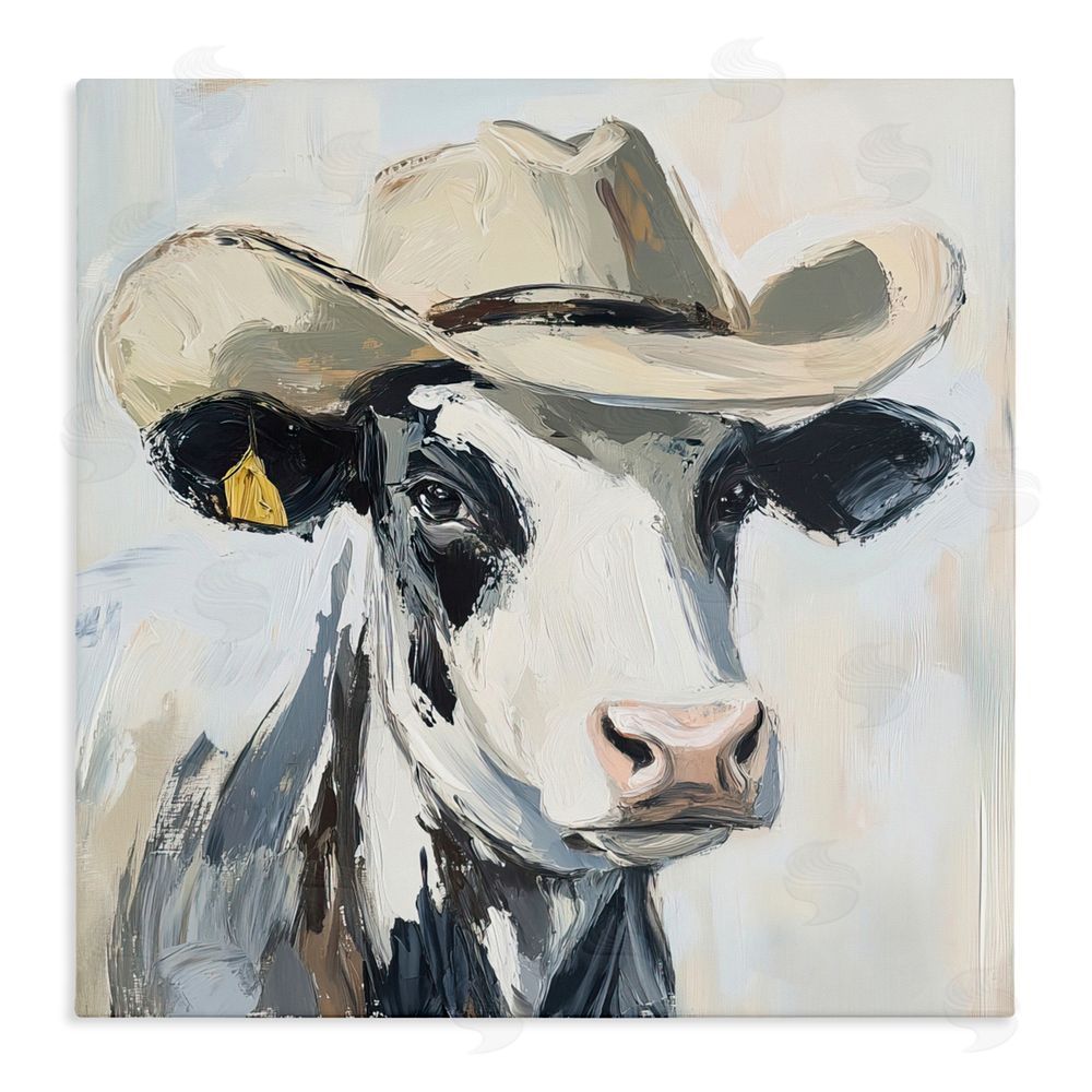 Tina LeCour Cowboy Carl Cow Stretched Canvas Wall Art Print