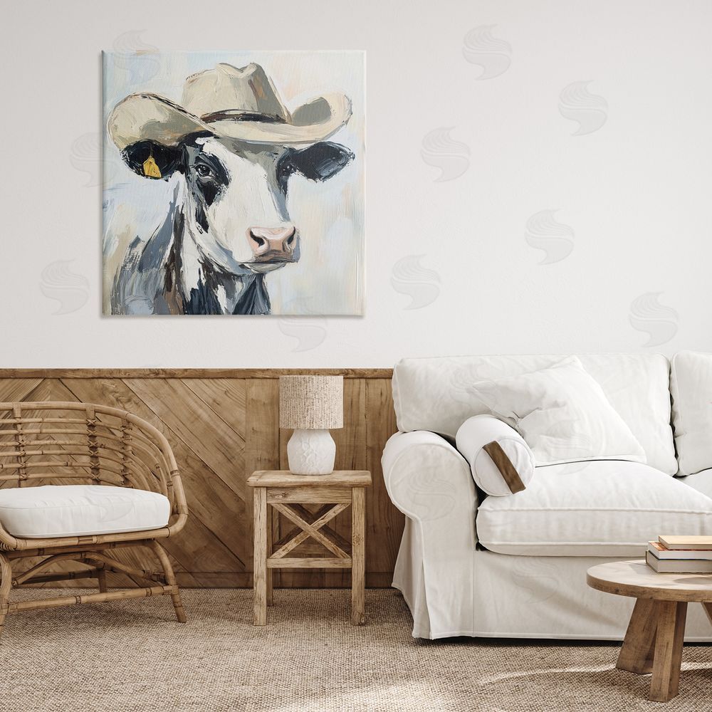 Tina LeCour Cowboy Carl Cow Stretched Canvas Wall Art in Room