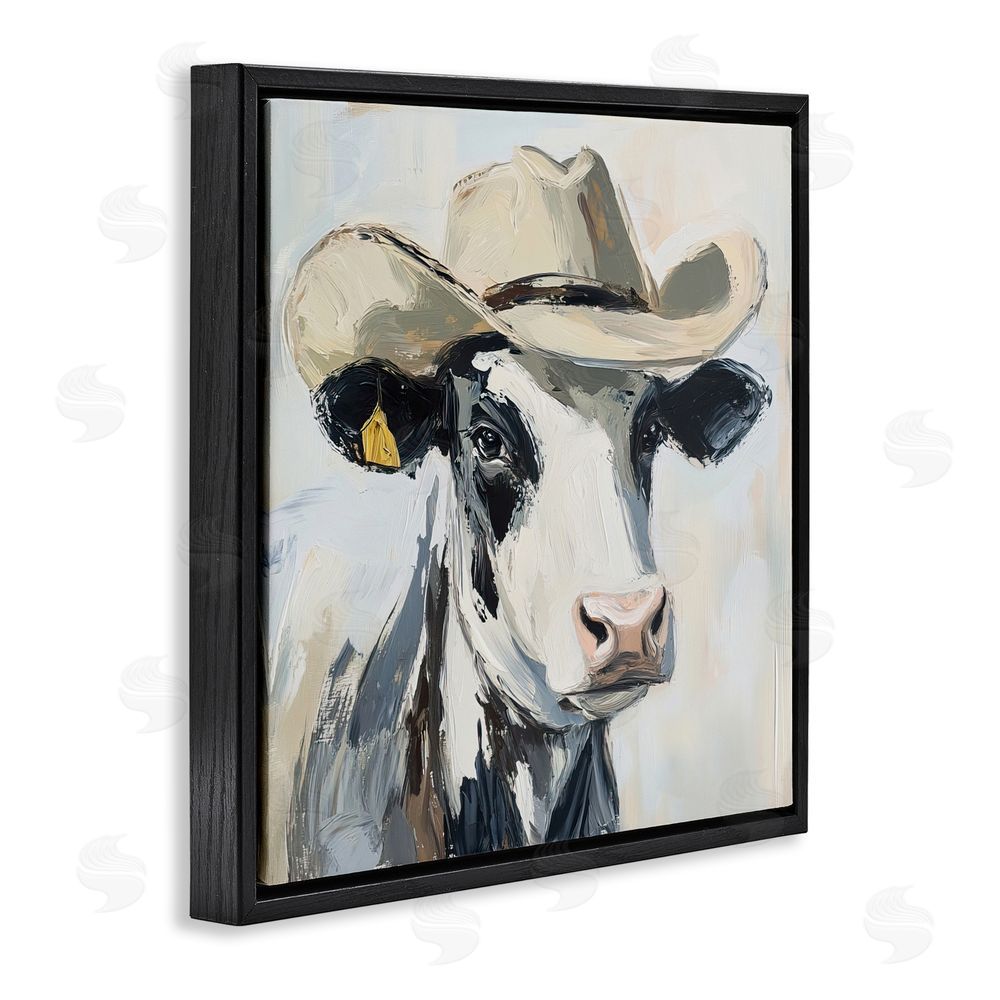 Tina LeCour Cowboy Carl Cow Black Floating Frame Canvas Wall Art Print