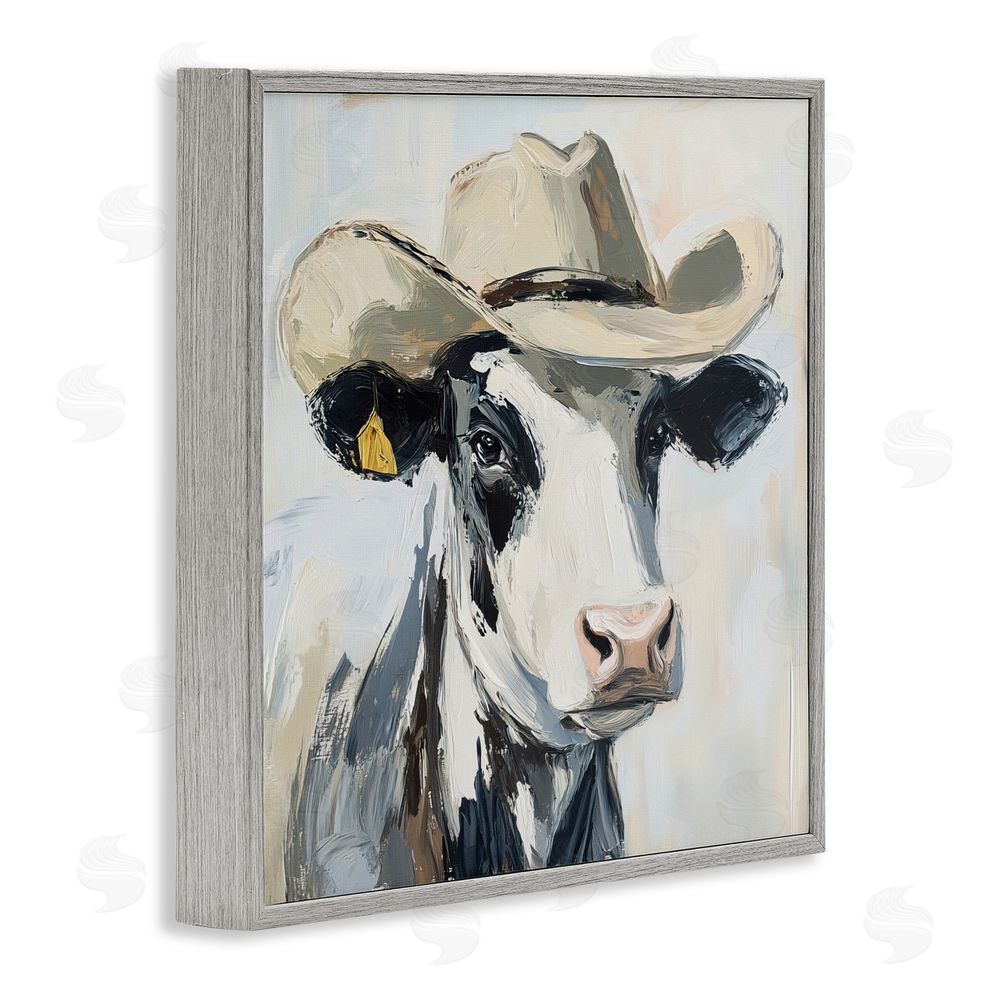 Tina LeCour Cowboy Carl Cow Gray Framed Giclee Wall Art Print