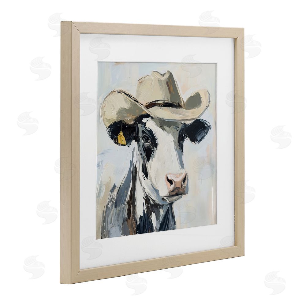Tina LeCour Cowboy Carl Cow Birch Framed Print Under Glass Wall Art