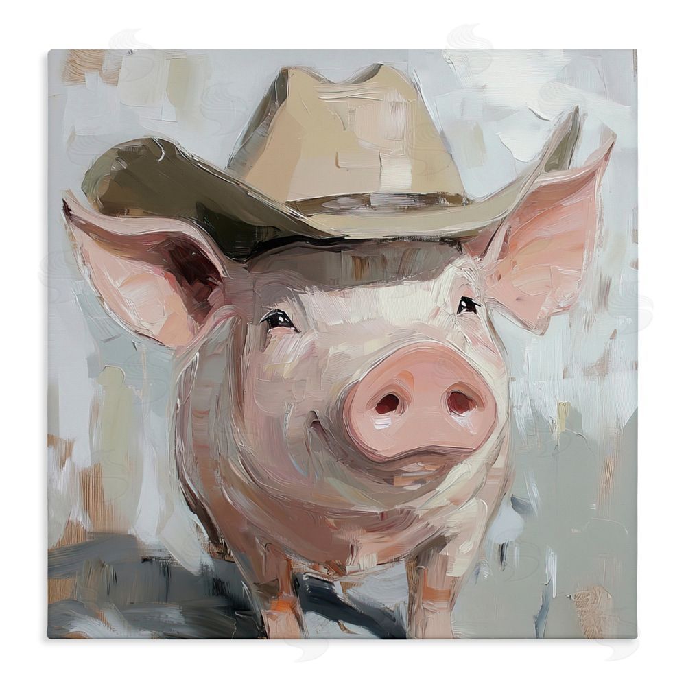 Tina LeCour Cowboy Chester Pig Stretched Canvas Wall Art Print