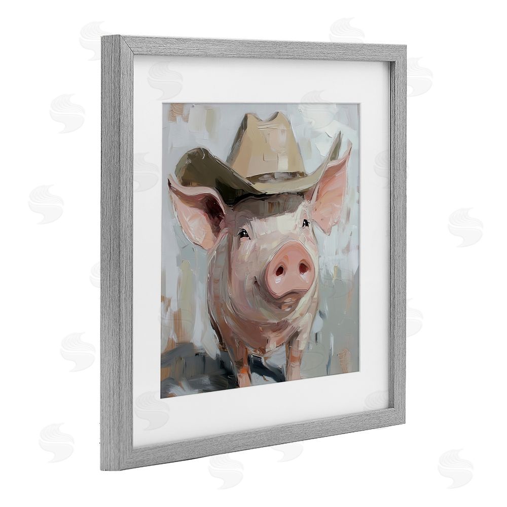 Tina LeCour Cowboy Chester Pig Gray Framed Print Under Glass Wall Art