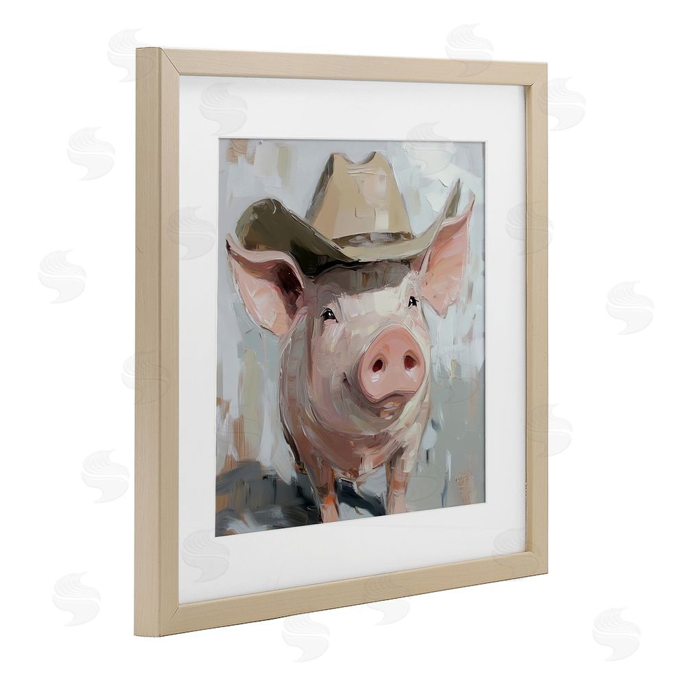 Tina LeCour Cowboy Chester Pig Birch Framed Print Under Glass Wall Art