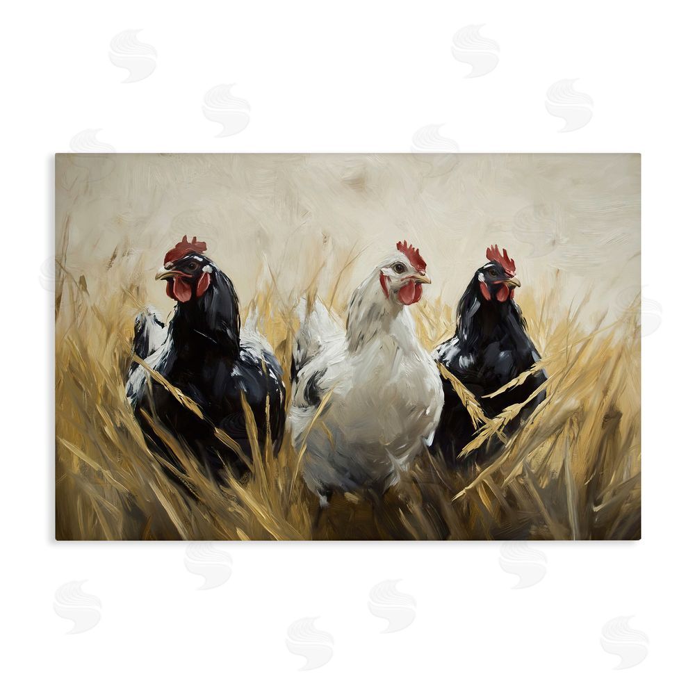 Tina LeCour Chickens In Wheat Field Stretched Canvas Wall Art Print